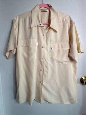 Peter Martin Vintage Sz L Woven Silk Button-Up Short Sleeve Shirt Pockets Career